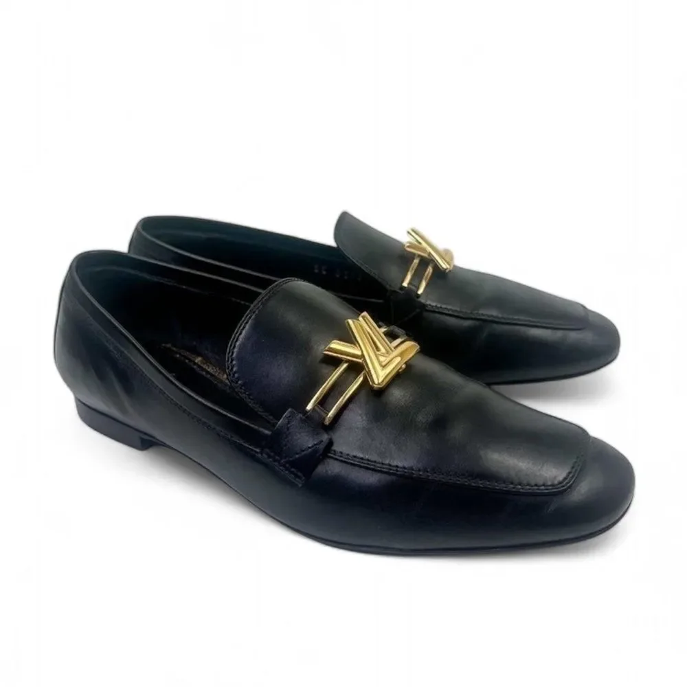 Authentic LOUIS VUITTON Women's Black LV Logo Upper Case Loafers Size EU…